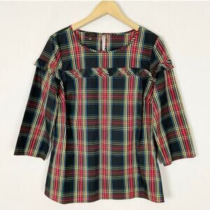 Talbots Womens Stewart Plaid Poplin Ruffle 3/4
Sleeve SzP NWOT $89 Christmas